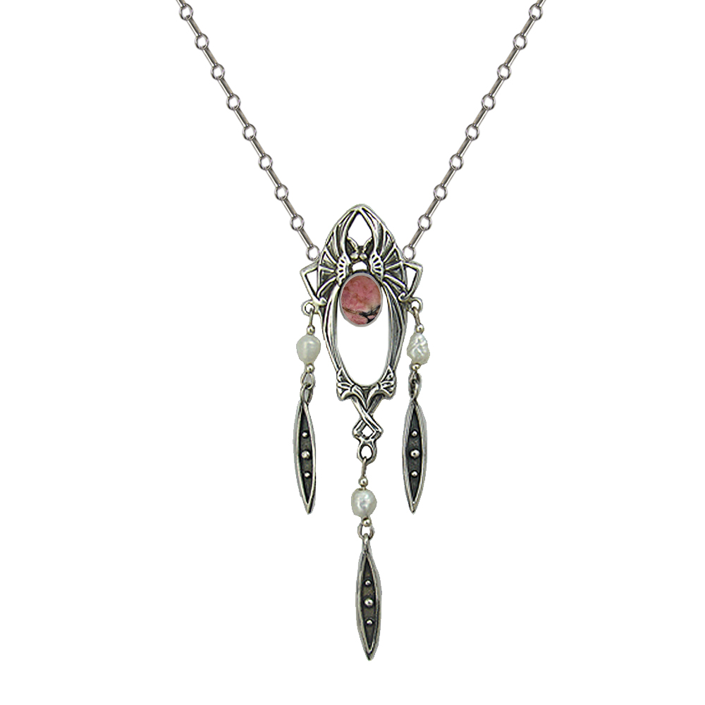 Sterling Silver Victorian Necklace With Rhodonite